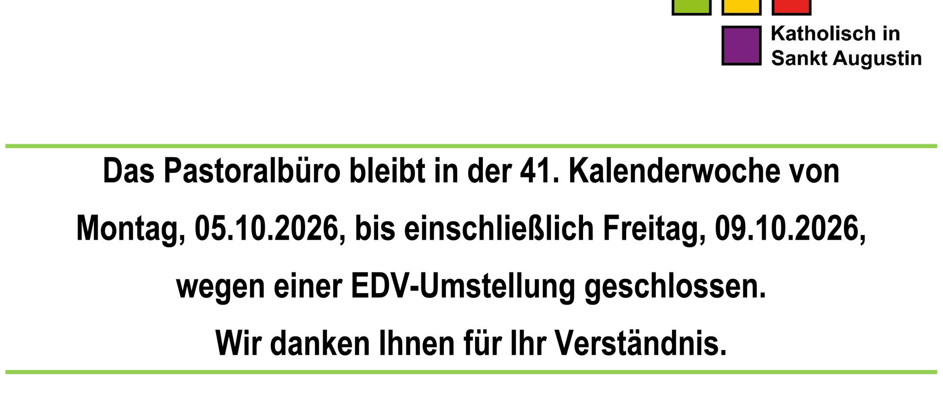 Schließung Pastoralbüro Oktober 2026