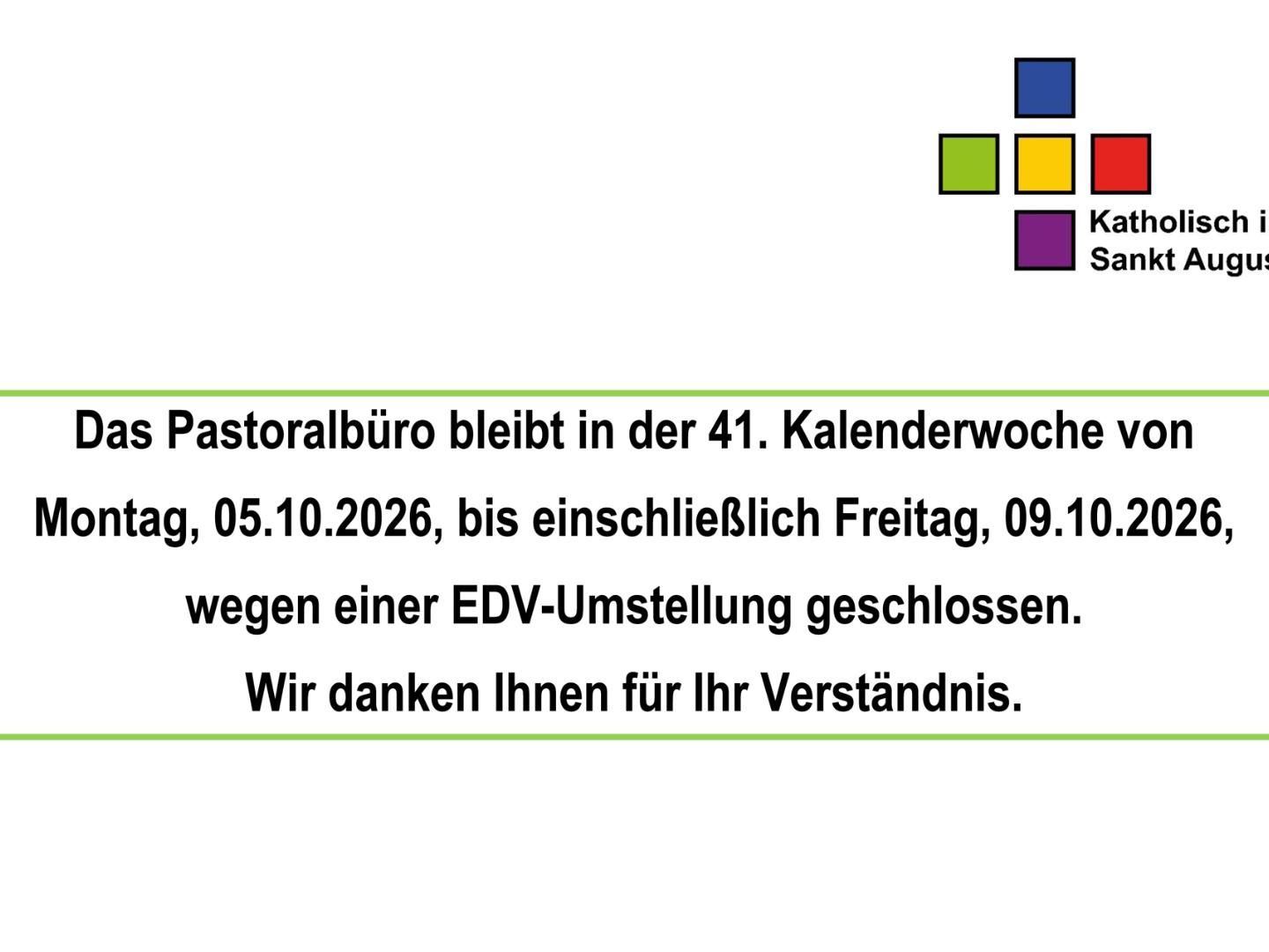 Schließung Pastoralbüro Oktober 2026